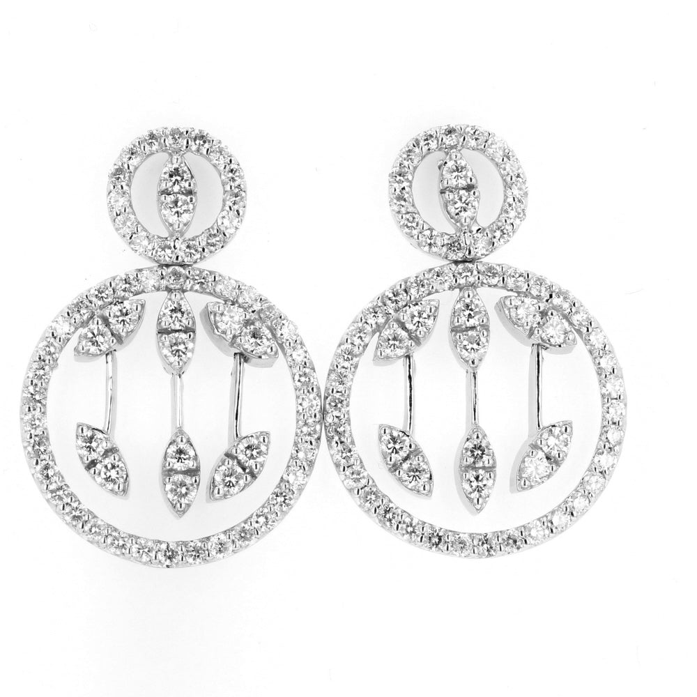 14KT White Gold Diamond Circle Dangle Earrings