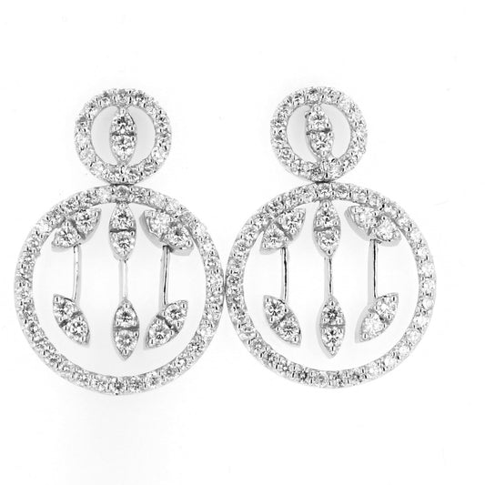 14KT White Gold Diamond Circle Dangle Earrings