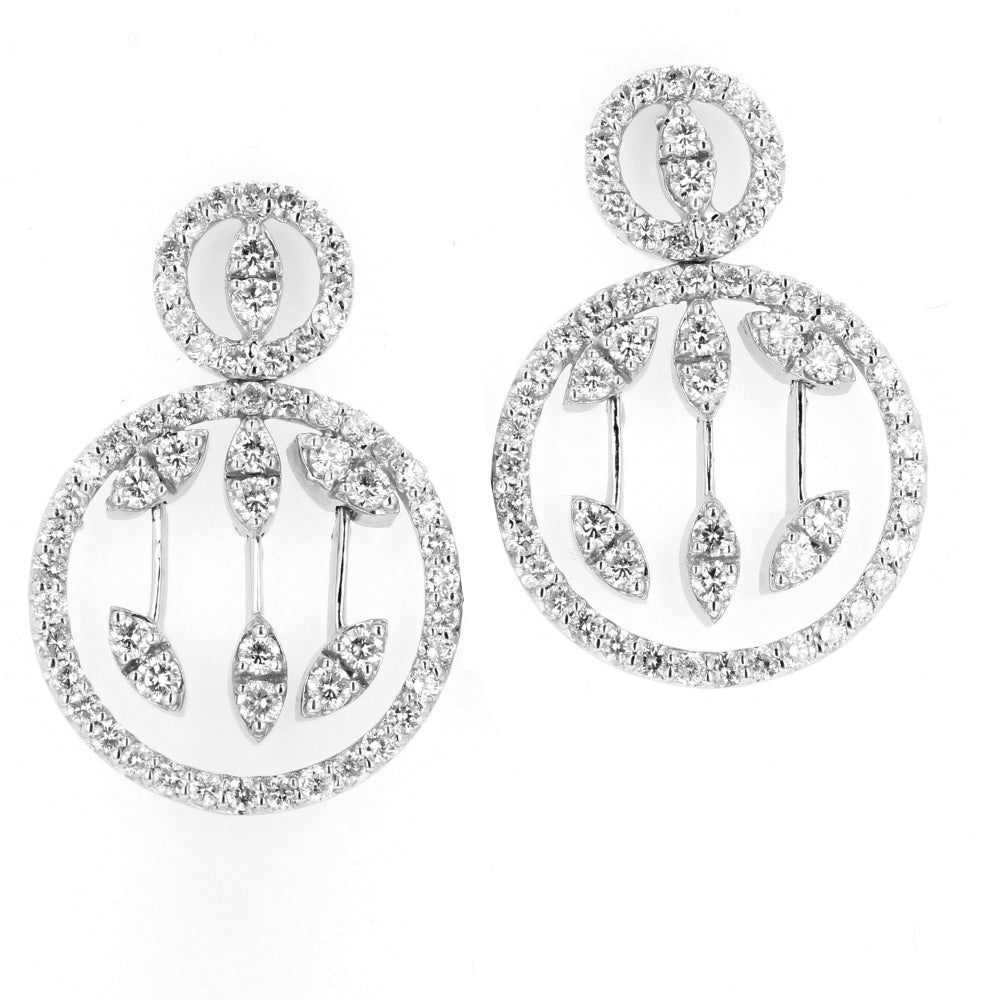 14KT White Gold Diamond Circle Dangle Earrings