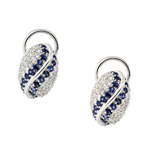 14KT White Gold Sapphire & Diamond Button Earrings
