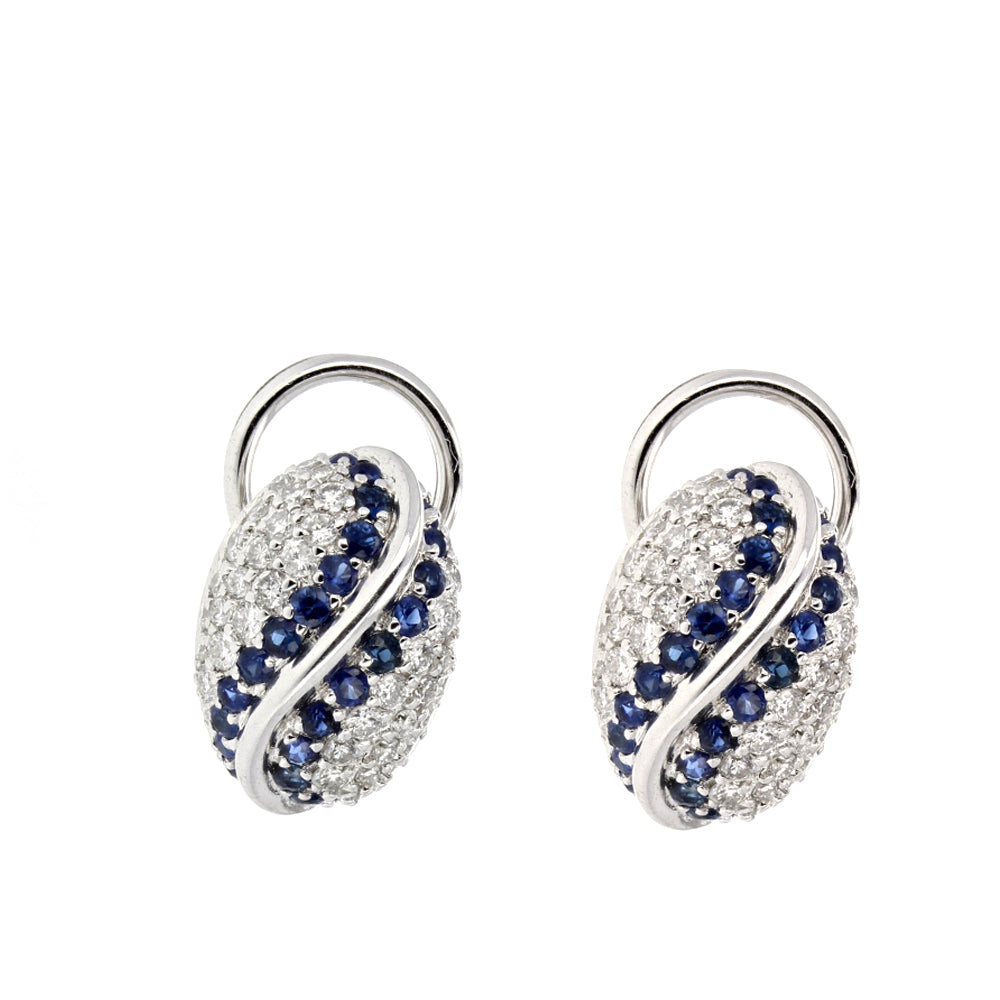 14KT White Gold Sapphire & Diamond Button Earrings