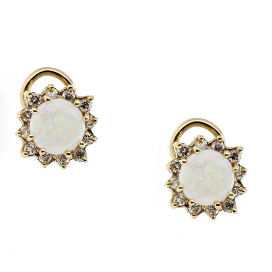 14KT Yellow Gold Opal & Diamond Clip-On Earrings