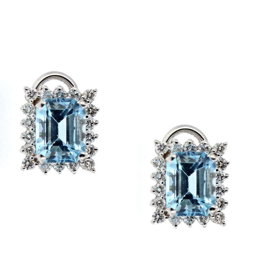 14KT White Gold Aquamarine & Diamond Clip-On Earrings