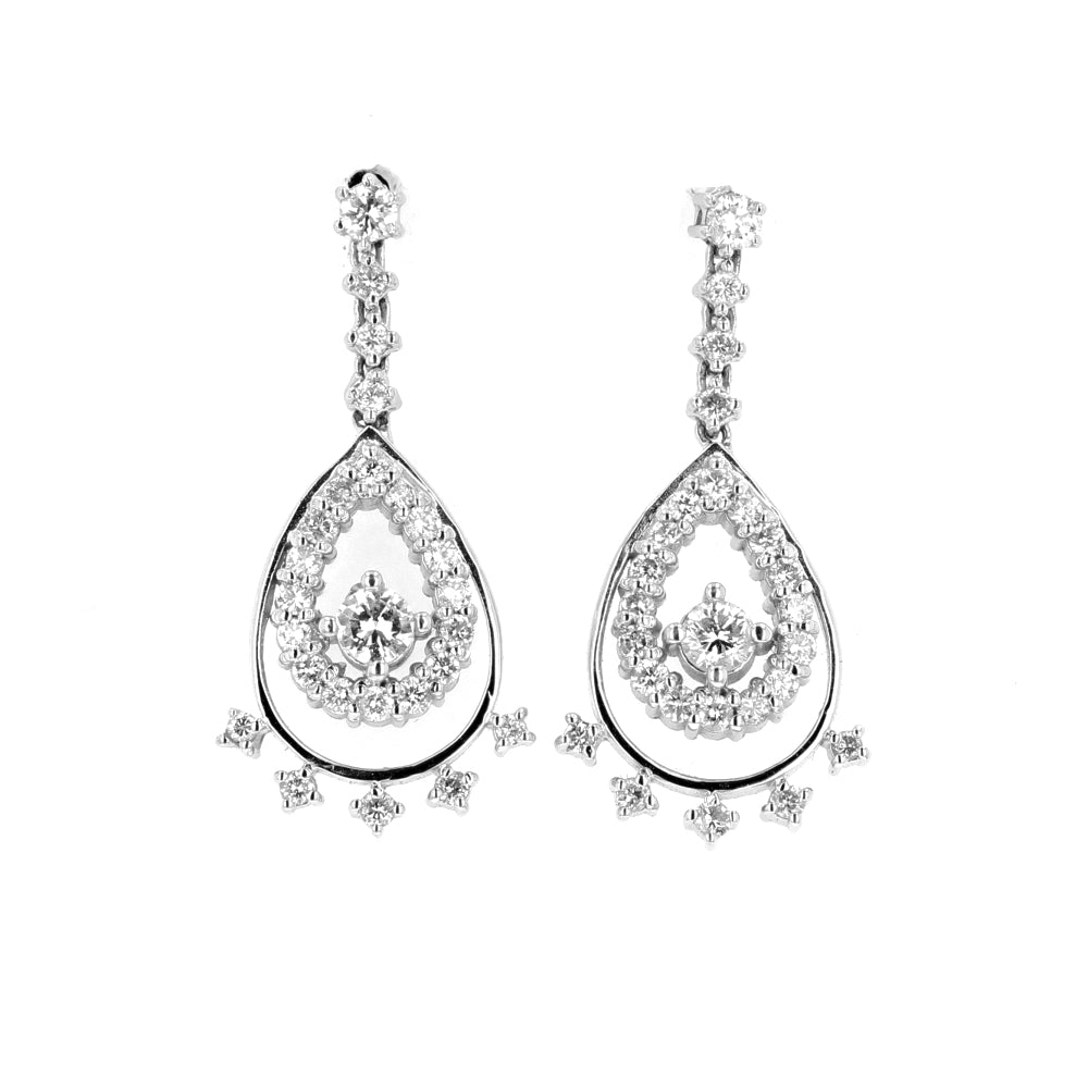 18KT White Gold Diamond Circle Dangle Earrings