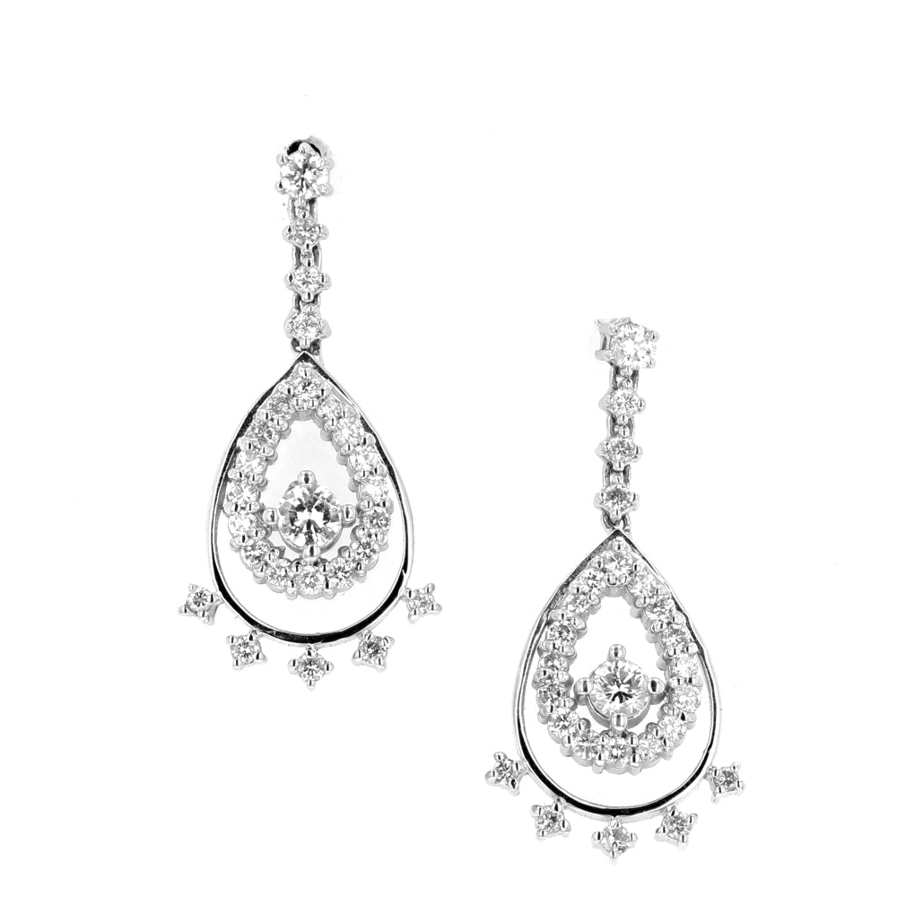 18KT White Gold Diamond Circle Dangle Earrings