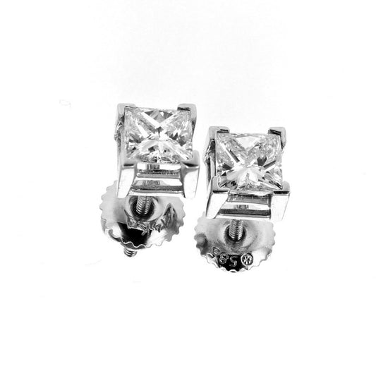 14k White Gold Diamond Princes Cut Stud Earrings