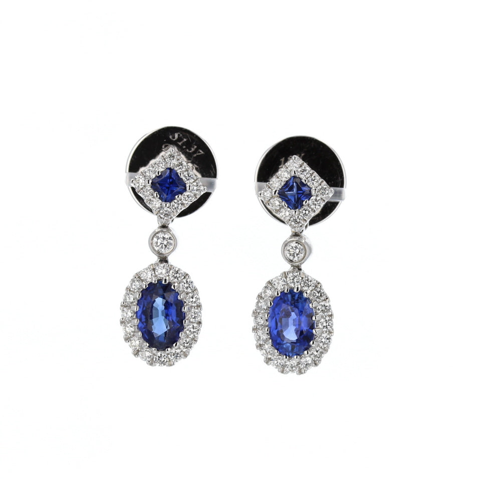 18KT White Gold Diamond & Sapphire Earrings