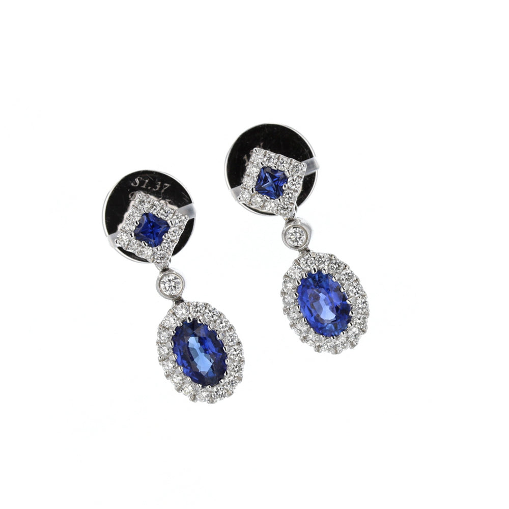 18KT White Gold Diamond & Sapphire Earrings