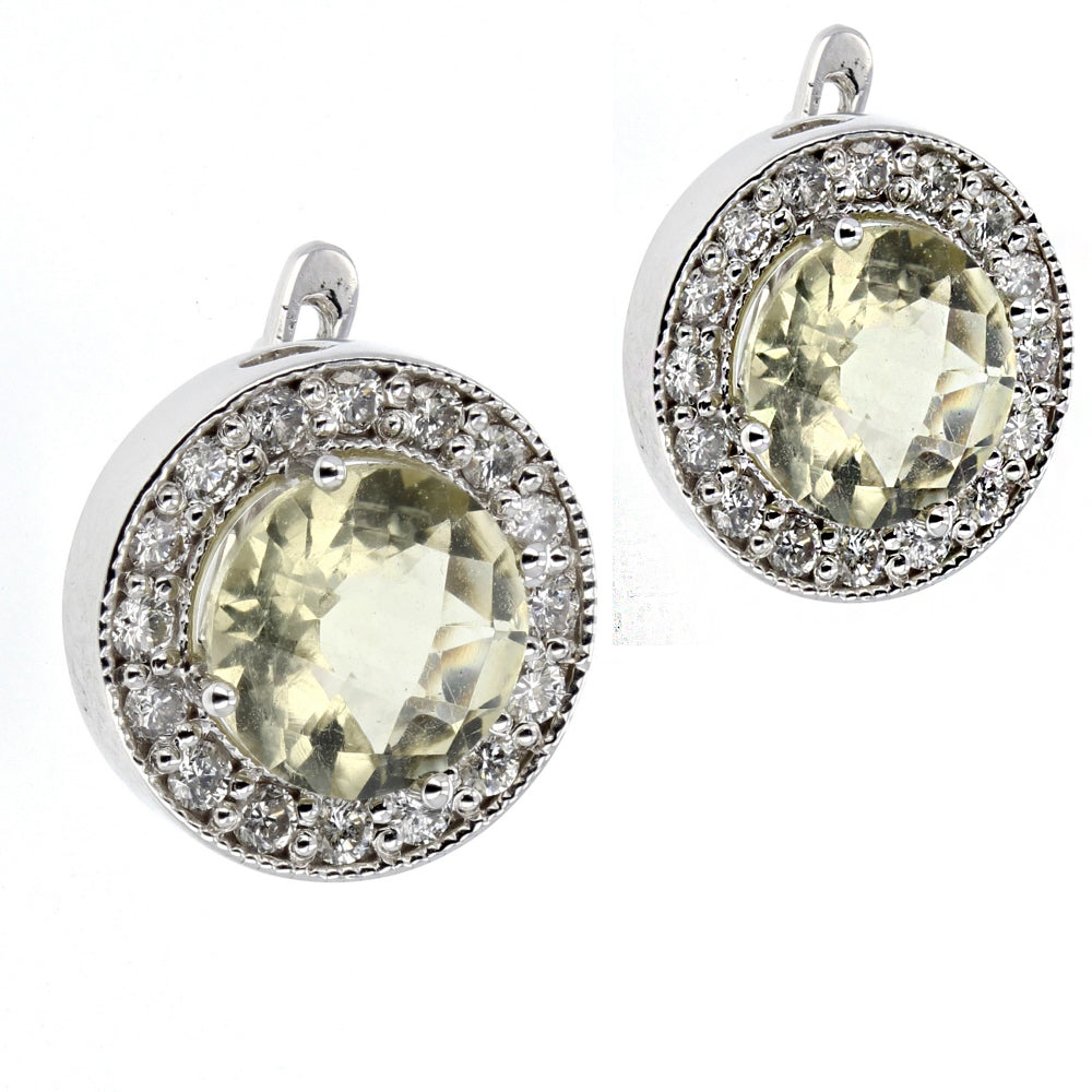 14KT White Gold Lemon Quartz & Diamond Clip-On Earrings