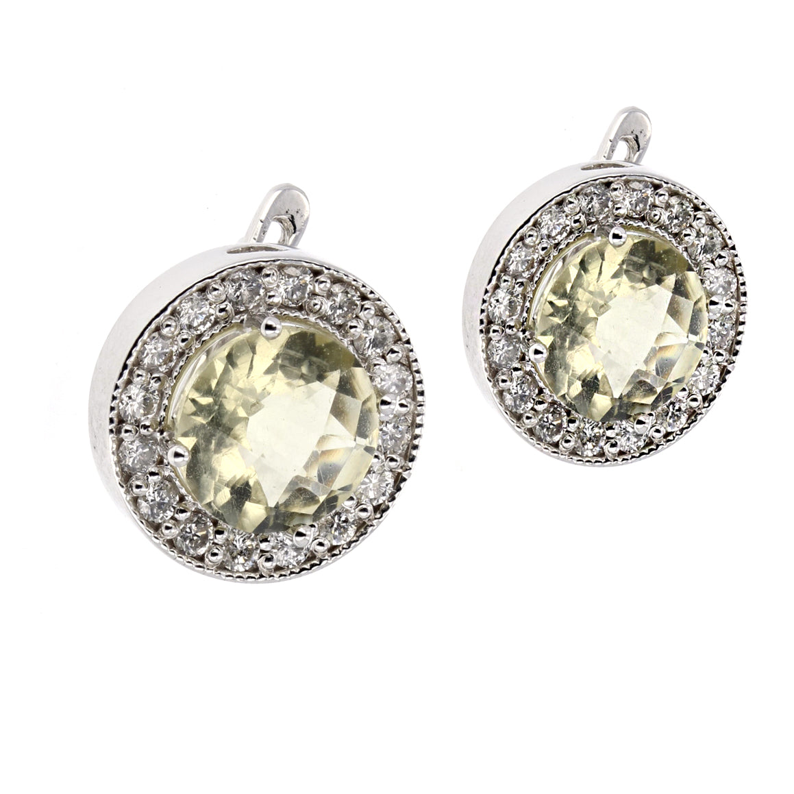 14KT White Gold Lemon Quartz & Diamond Clip-On Earrings