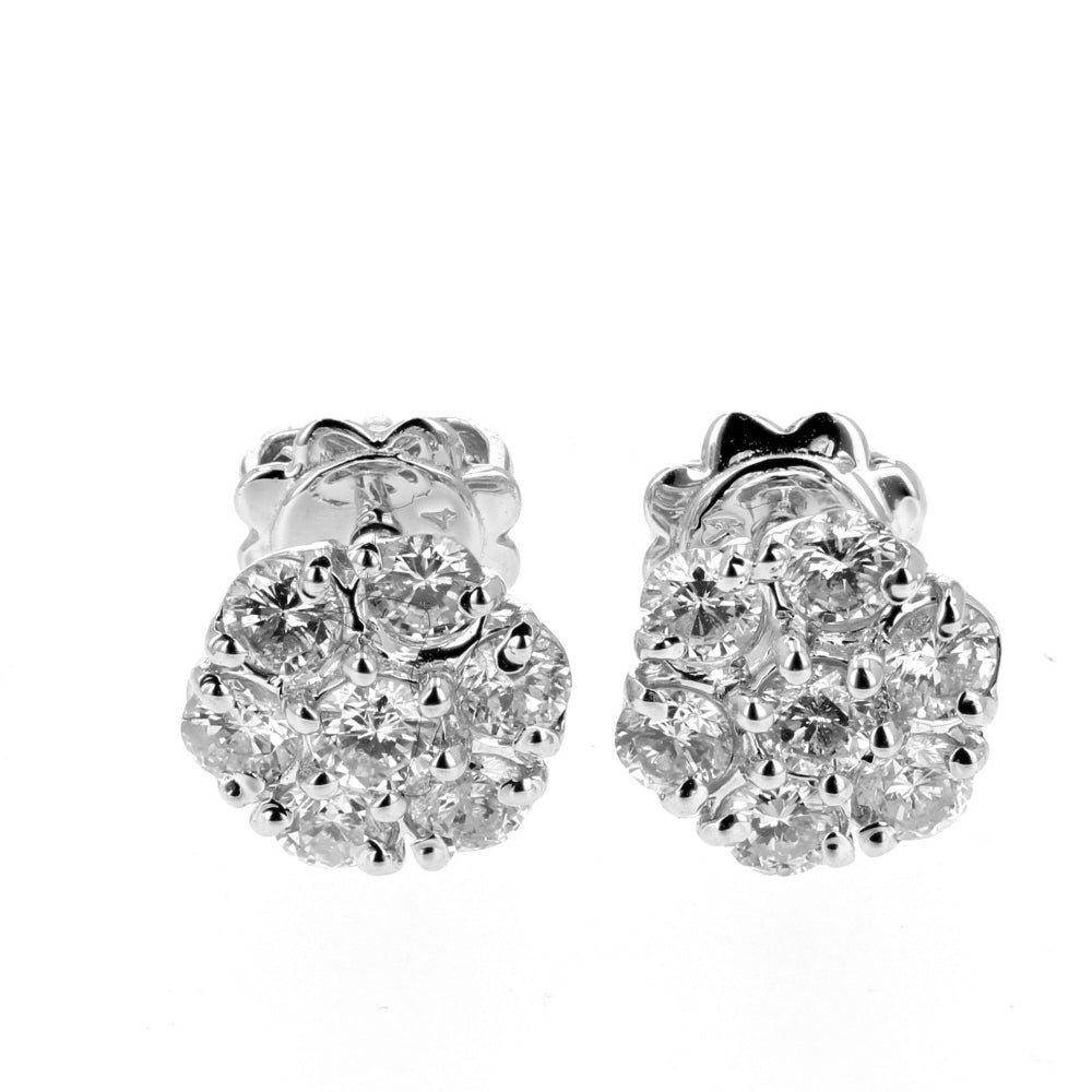 14KT White Gold Diamond Flower Stud Earrings