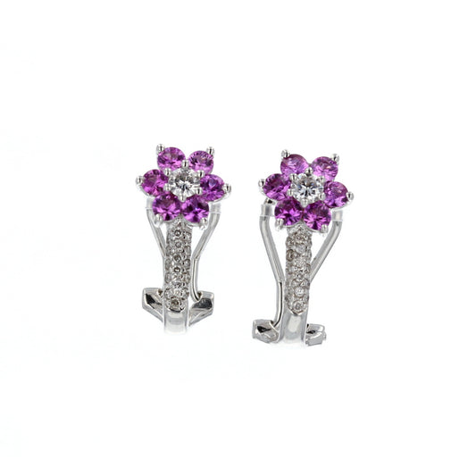 14KT White Gold Pink Sapphire & Diamond Clip-On Earrings