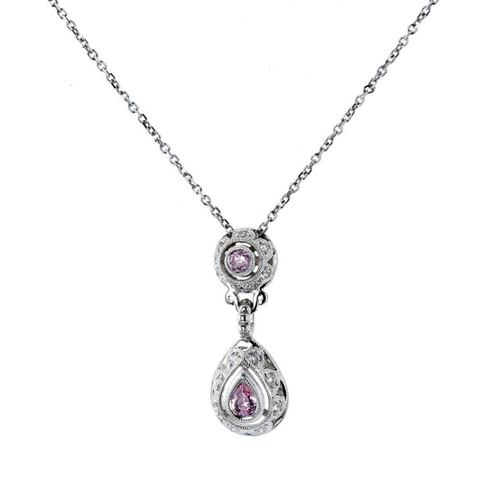 14K Diamond & Pink Sapphire Pendant / Necklace