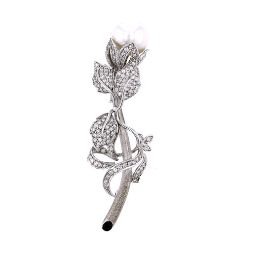 18kt Diamond & Pearl Flower Brooch / Pin