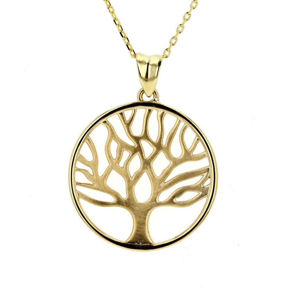 Yellow Gold Money Tree Circle Pendant