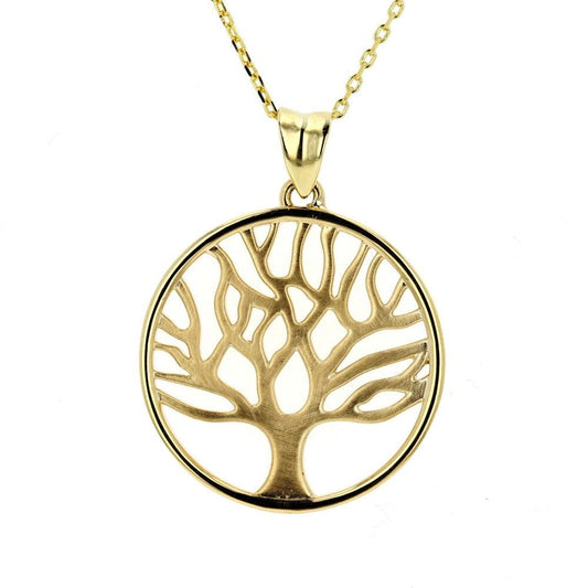 Yellow Gold Money Tree Circle Pendant