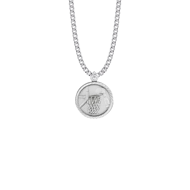 Round Nickel Silver Boy's Basketball Medal with St. Christopher on Back