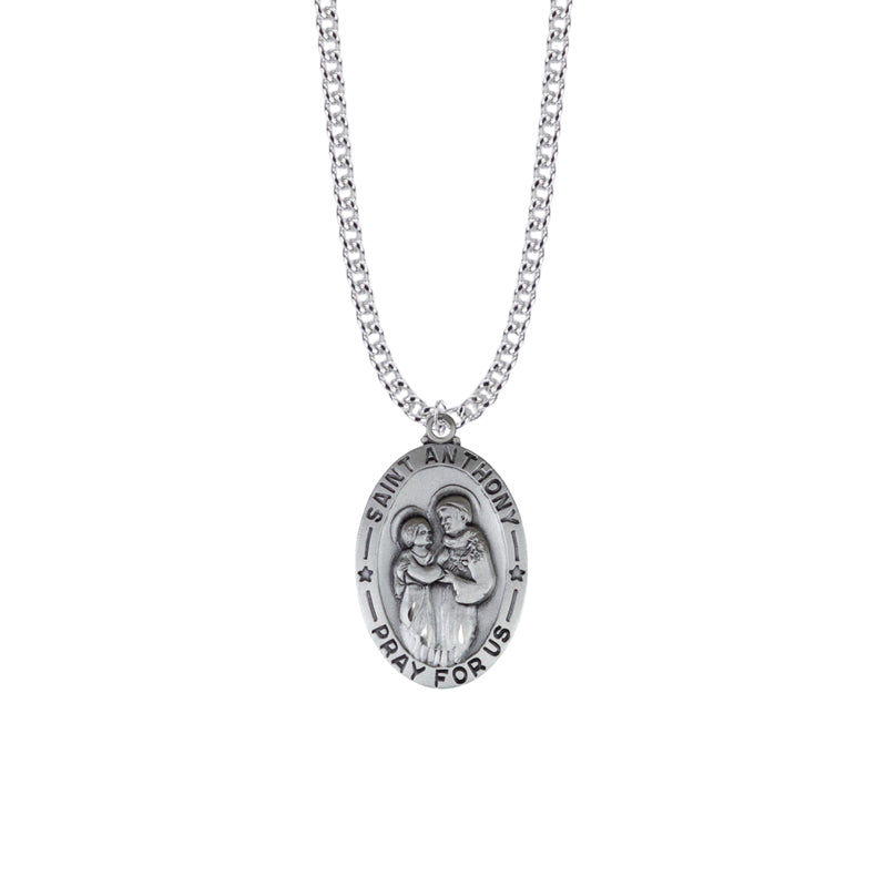 Sterling Silver Large Oval St. Anthony Medal, Patron Saint of Lost Articles