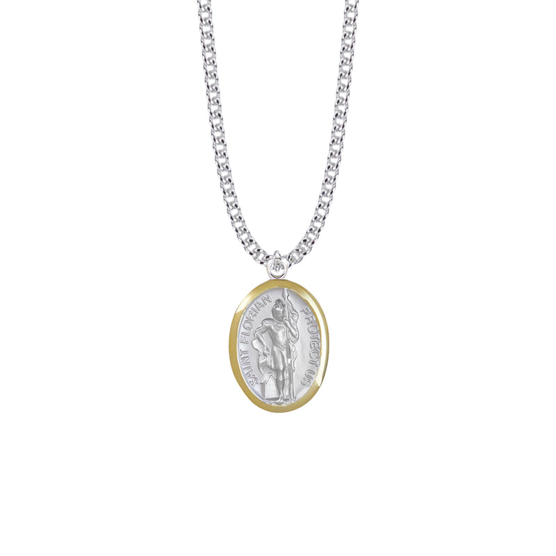 Two-Tone Sterling Silver St. Florian Medal, Patron Saint of Firefighters