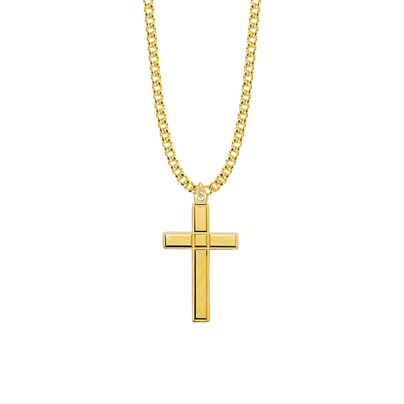 1-5/16 Inch Gold Plated Over Sterling Silver Engraved Detail Cross Necklace