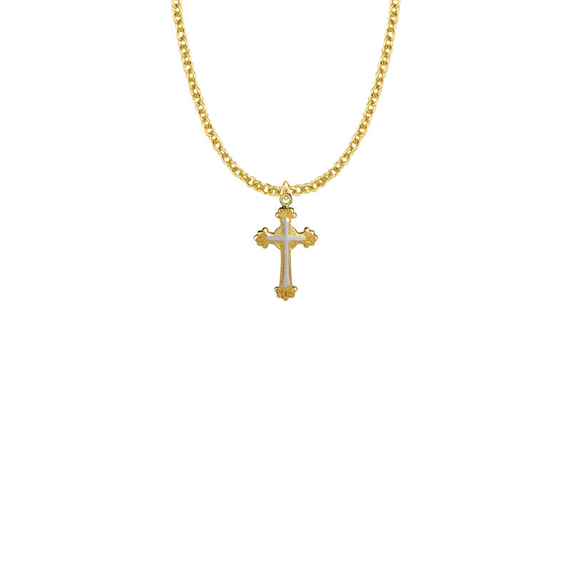 Two-Tone Gold Plated Over Sterling Silver Scroll Ends Cross Necklace