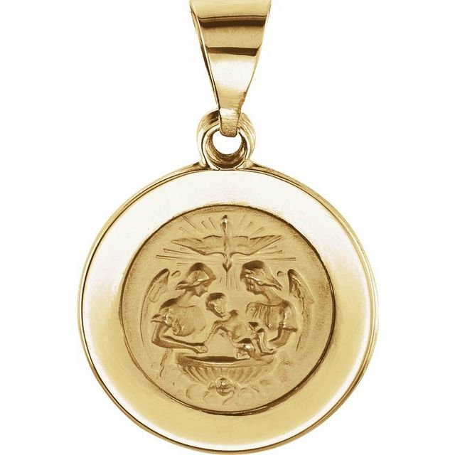 Yellow 14.75 mm Round Hollow Baptismal Medal