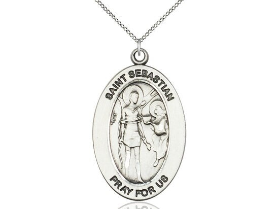 St. Sebastian Sterling Silver Pendant on a 18 inch Sterling Silver Light Curb Chain.