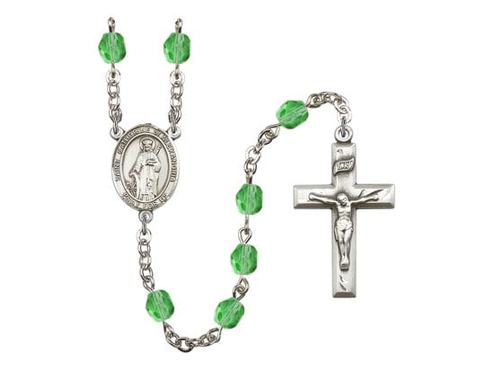 St. Catherine of Alexandria Hand Made Silver Plate Rosary with 6mm Fire Polished Peridot Beads