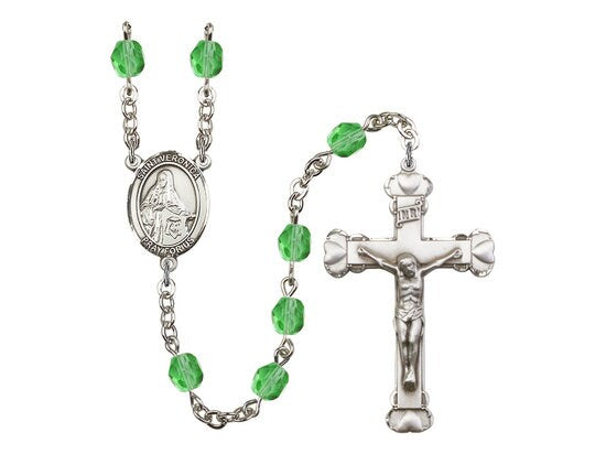 St. Veronica Center Hand Made Silver Plate Rosary with 6mm Fire Polished Peridot Beads