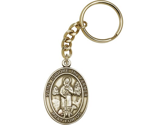 St. Isidore the Farmer Keychain Gold Finish