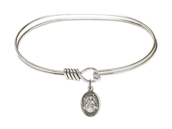 Saint Gabriel Possenti Sterling Silver Charm on a 7 inch Oval Eye Hook Rhodium Bangle Bracelet
