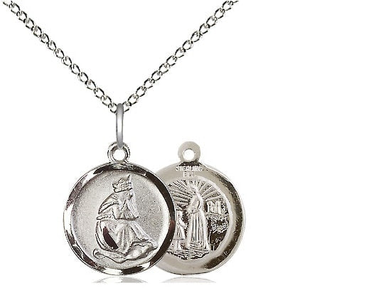 Our Lady of la Salette Sterling Silver Pendant on a 18 inch Sterling Silver Light Curb Chain.