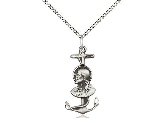 Christ is my Anchor Medal Sterling Silver Pendant on a 18 inch Sterling Silver Light Curb Chain.