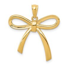 Gold Polished Ribbon Bow Pendant