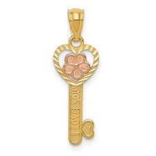 Two-tone Polished Flower I LOVE YOU Heart Key Charm