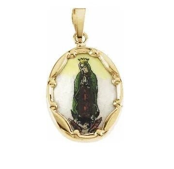 Yellow Our Lady of Guadalupe Hand-Painted Porcelain Medal