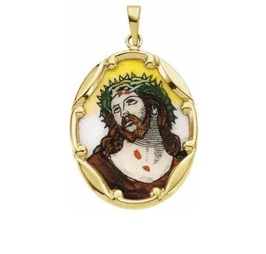 Yellow Face of Jesus Hand-Painted Porcelain Medal