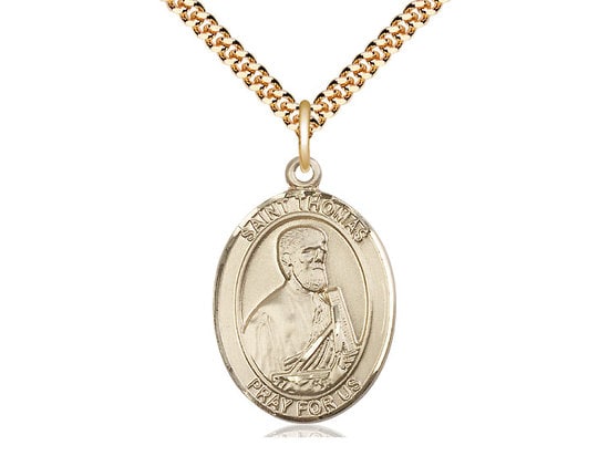 St Thomas the Apostle Gold Filled Pendant on a 24 inch Gold Plate Heavy Curb Chain.
