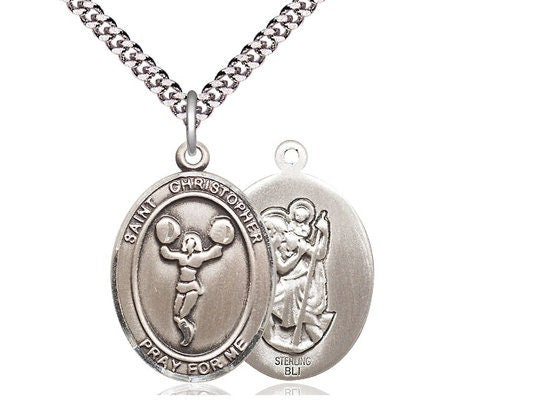 St. Christopher Cheerleading Sterling Silver Pendant on a 24 inch Light Rhodium Heavy Curb Chain.