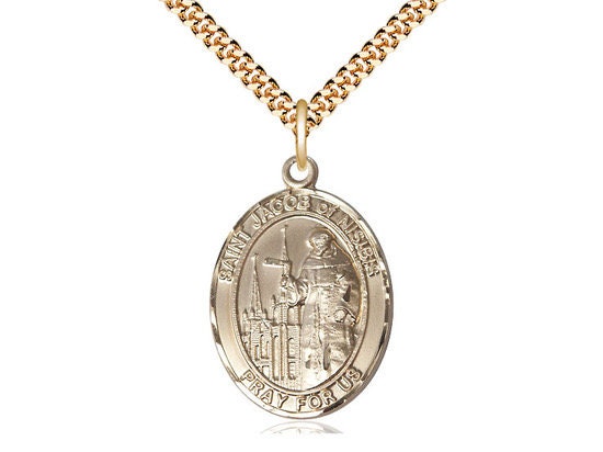St Jacob of Nisibis Gold Filled Pendant on a 24 inch Gold Plate Heavy Curb Chain.