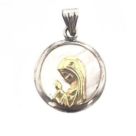 Yellow gold & Silver Virgin Mary pendant