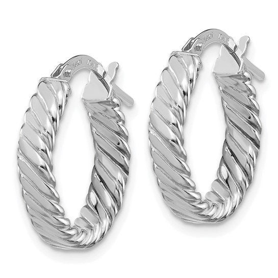 White Patterned Oval Hoop Earrings