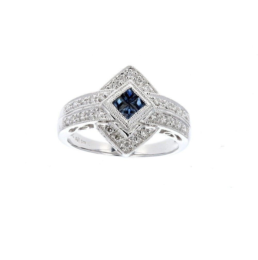 14K White gold Diamond & Sapphire Ring