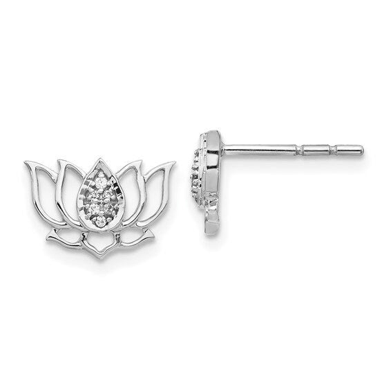 White Gold Diamond Lotus Flower Earrings