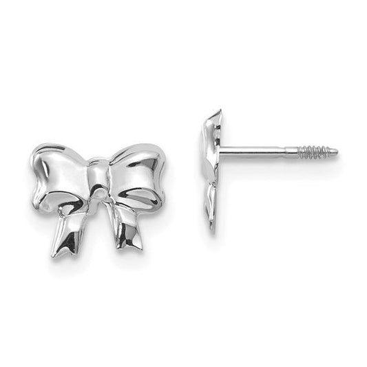 White Gold Bow Screwback Post Earrings