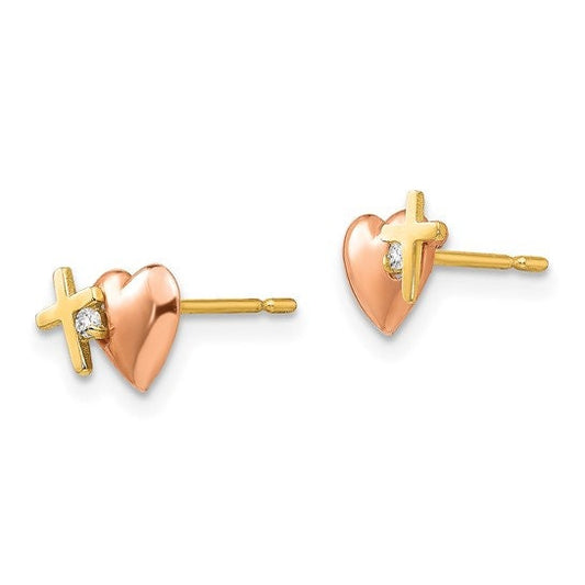 CZ Heart and Cross Post Earrings